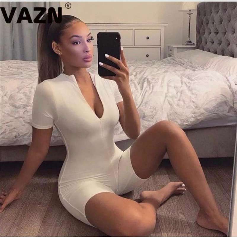 Short Zipper Bodycon Jumpsuit 