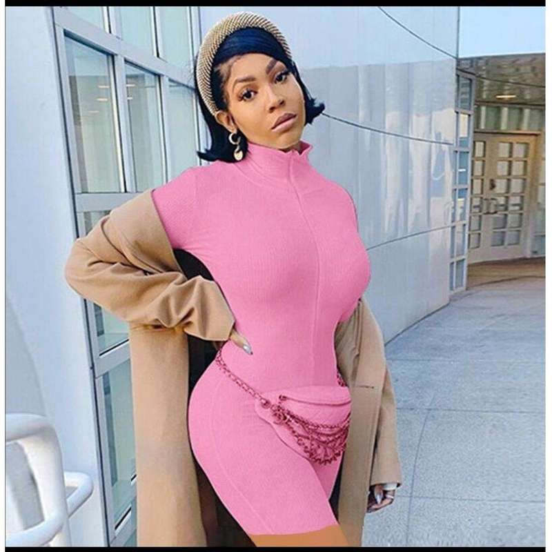 Short Zipper Bodycon Jumpsuit 