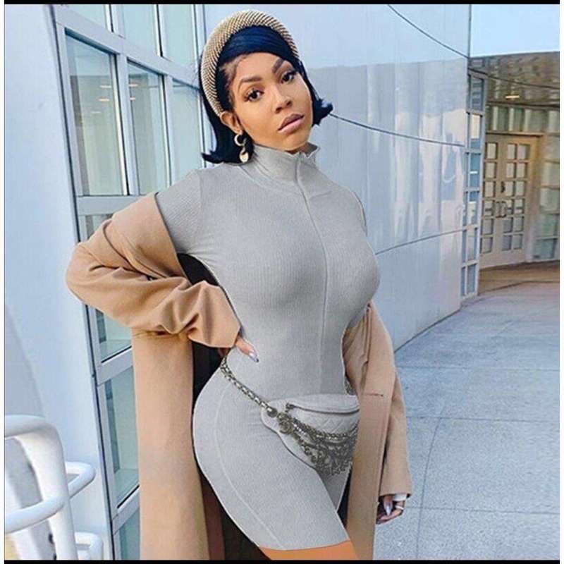 Short Zipper Bodycon Jumpsuit 