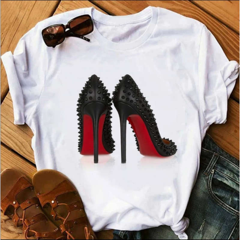 High Heels shoes print T-shirt - ORANGE / XS