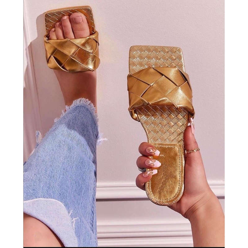 Square Toe Weave Flats Shoes - YELLOW / 6