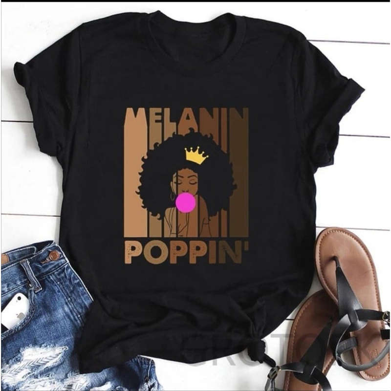 Melanin Poppin print T-shirt - BLACK / L