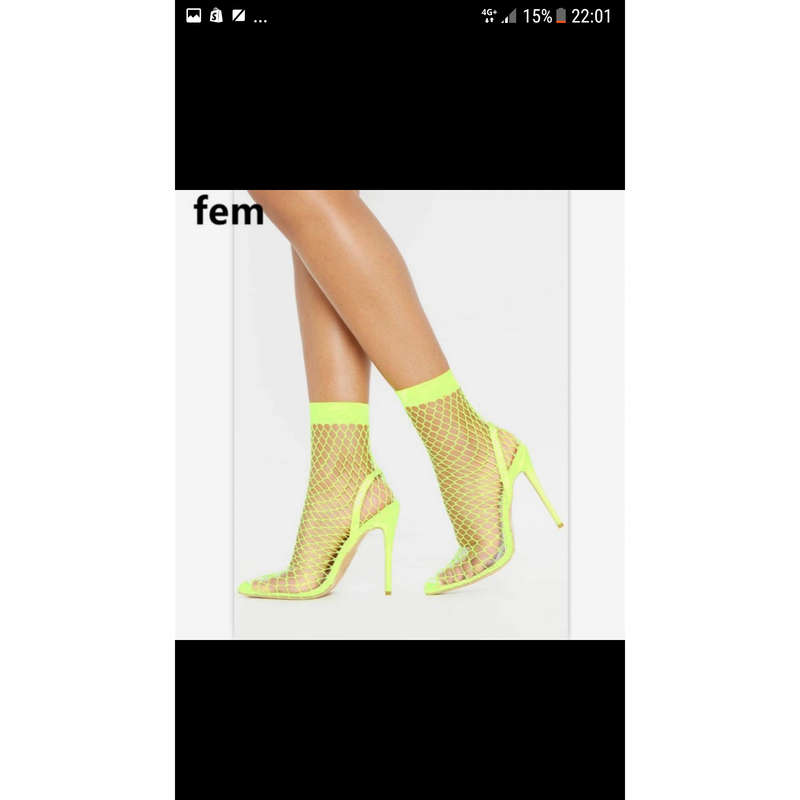 Fishnet heel shoes - YELLOW / 4