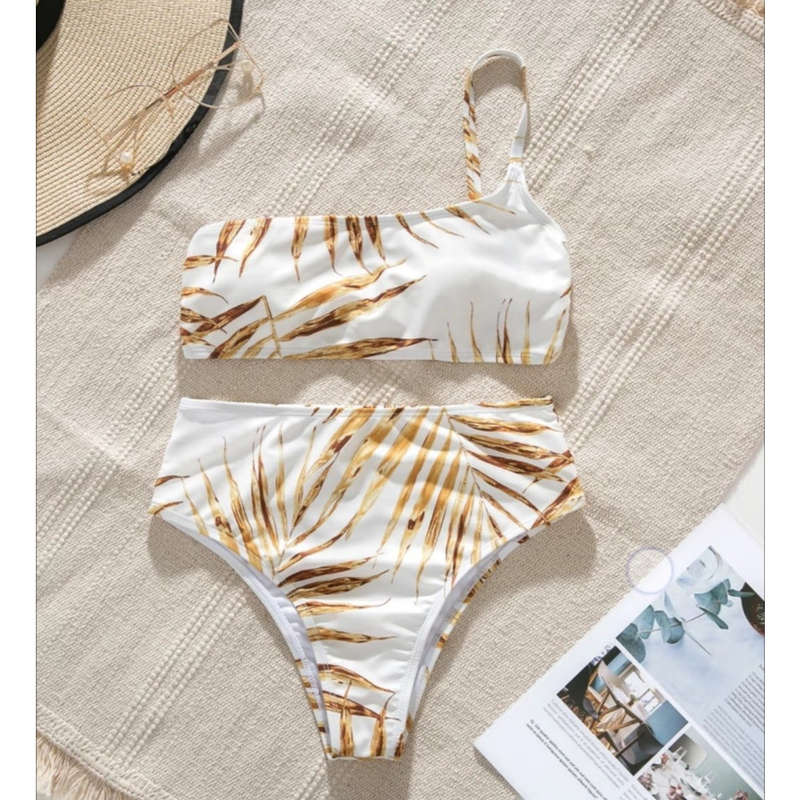 leaves print 3pcs bikini Set