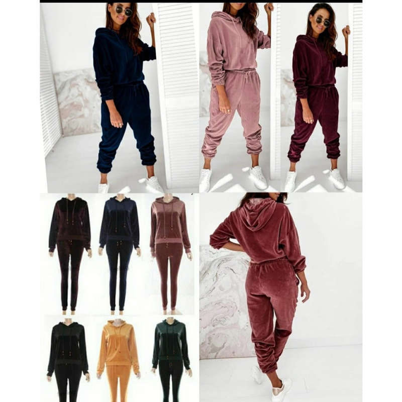 Velvet Tracksuit Set - YELLOW / L
