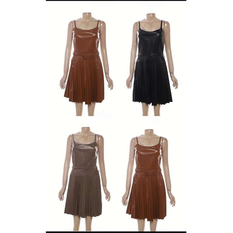 Faux Pleated Dress - BEIGE / XXL