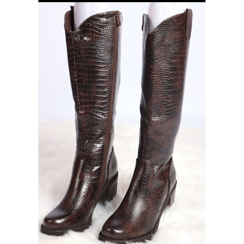 Long Chunky Block High Heel Boots - BLACK / 6