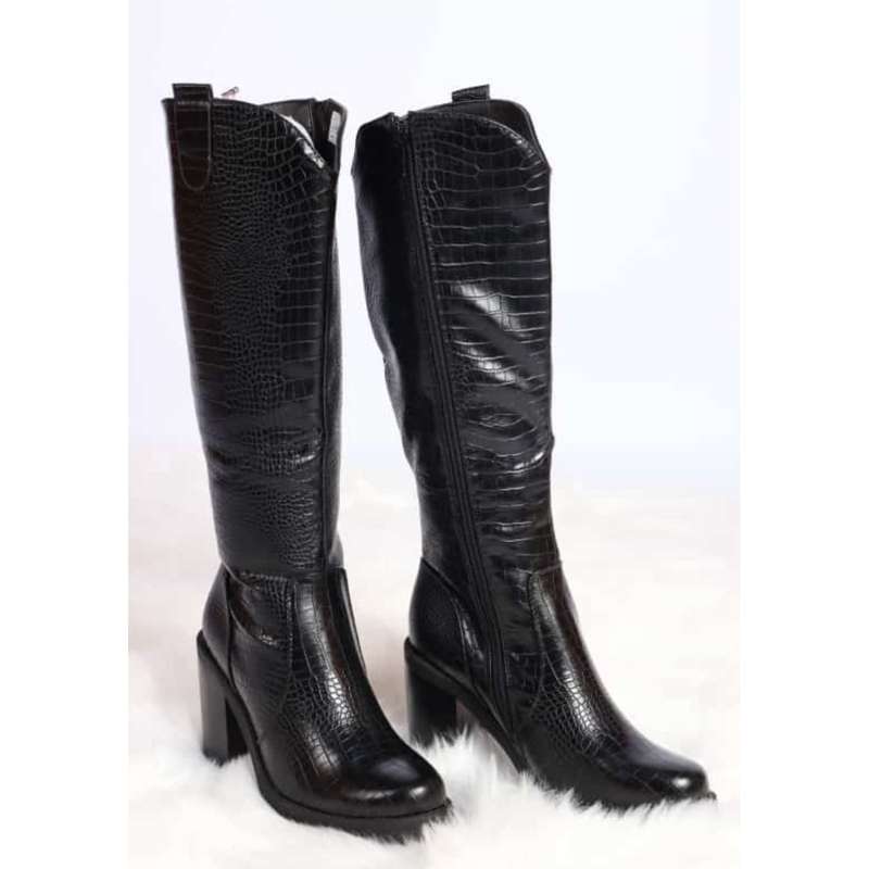 Long Chunky Block High Heel Boots - BLACK / 6