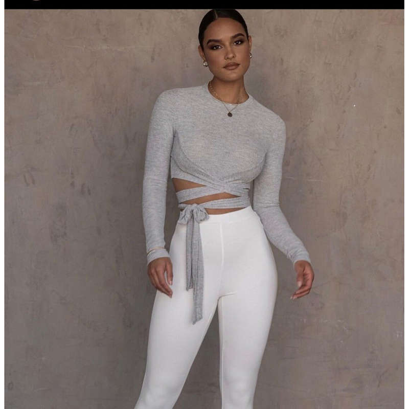 Long-Sleeved Round Neck Cutout Top