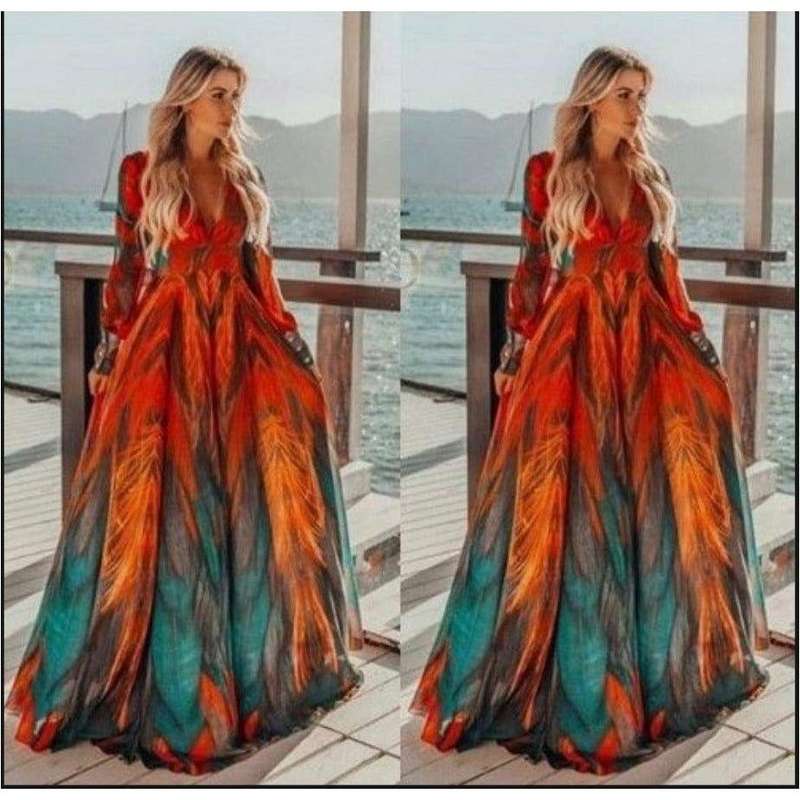 V-Neck Floral Print Maxi dress