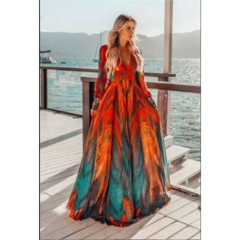 V-Neck Floral Print Maxi dress