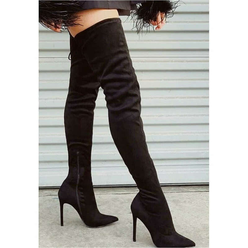 Pointed Toe Thigh High Boots - BLUE / 7