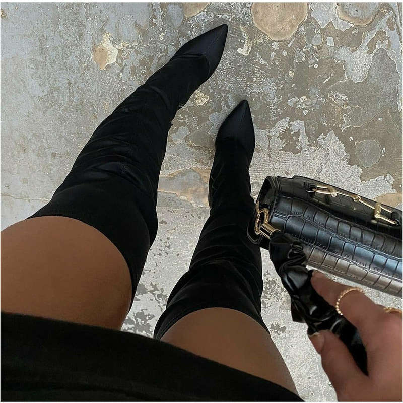Pointed Toe Thigh High Boots - BLUE / 7