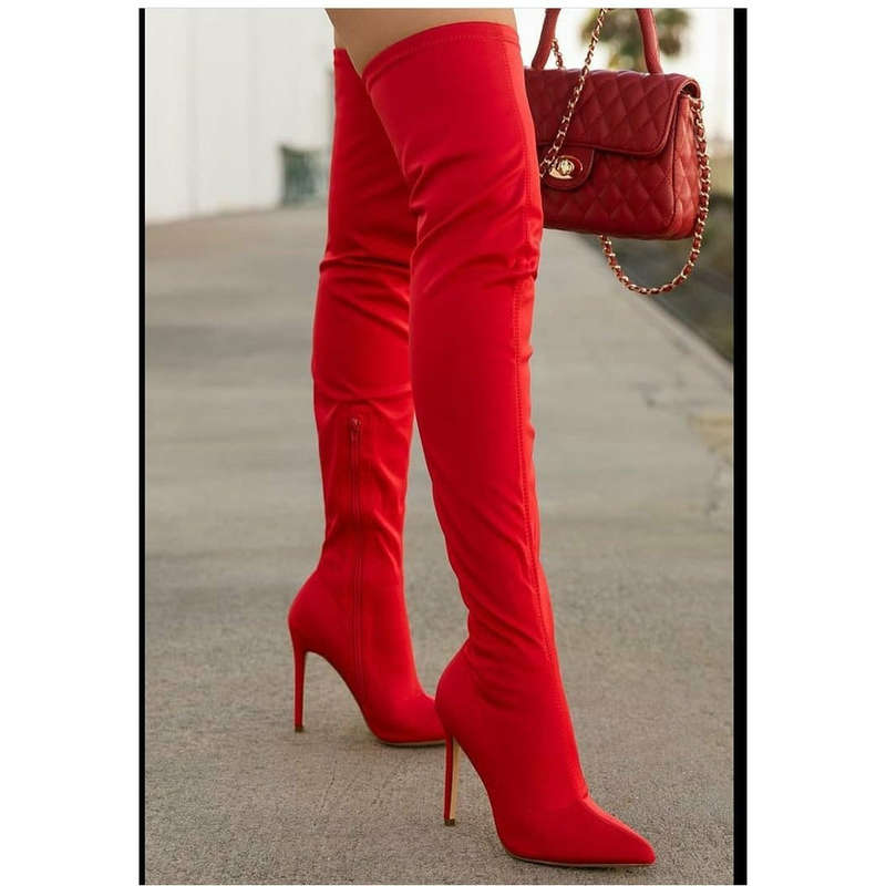 Pointed Toe Thigh High Boots - BLUE / 7