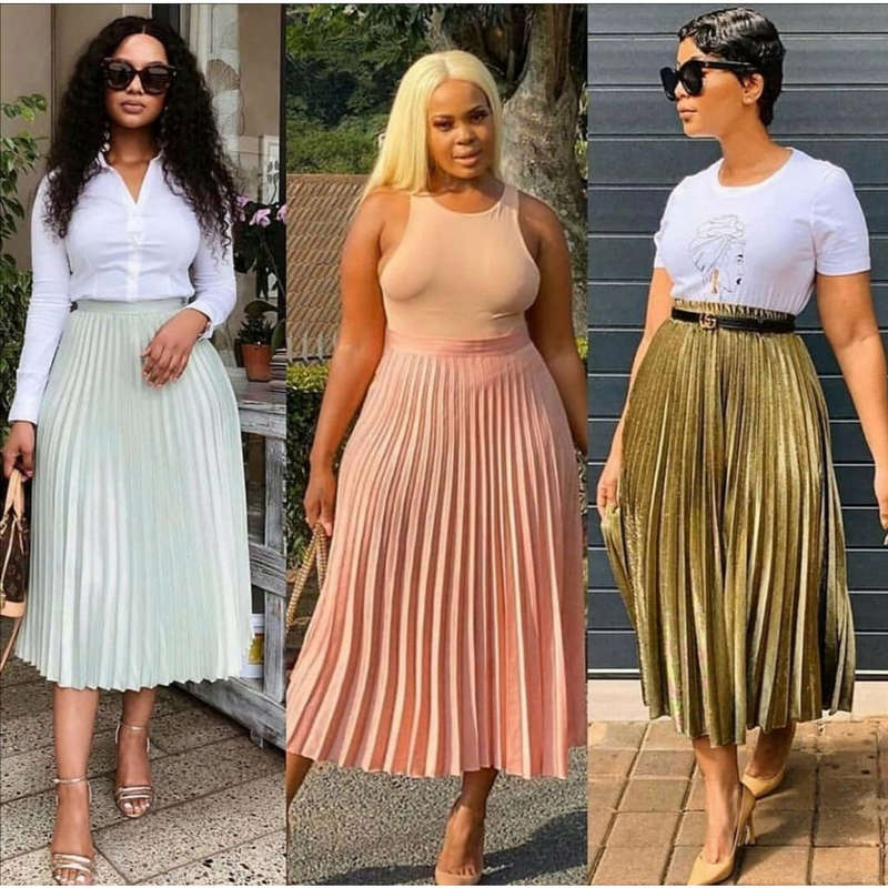 Satin Long Pleated Skirts