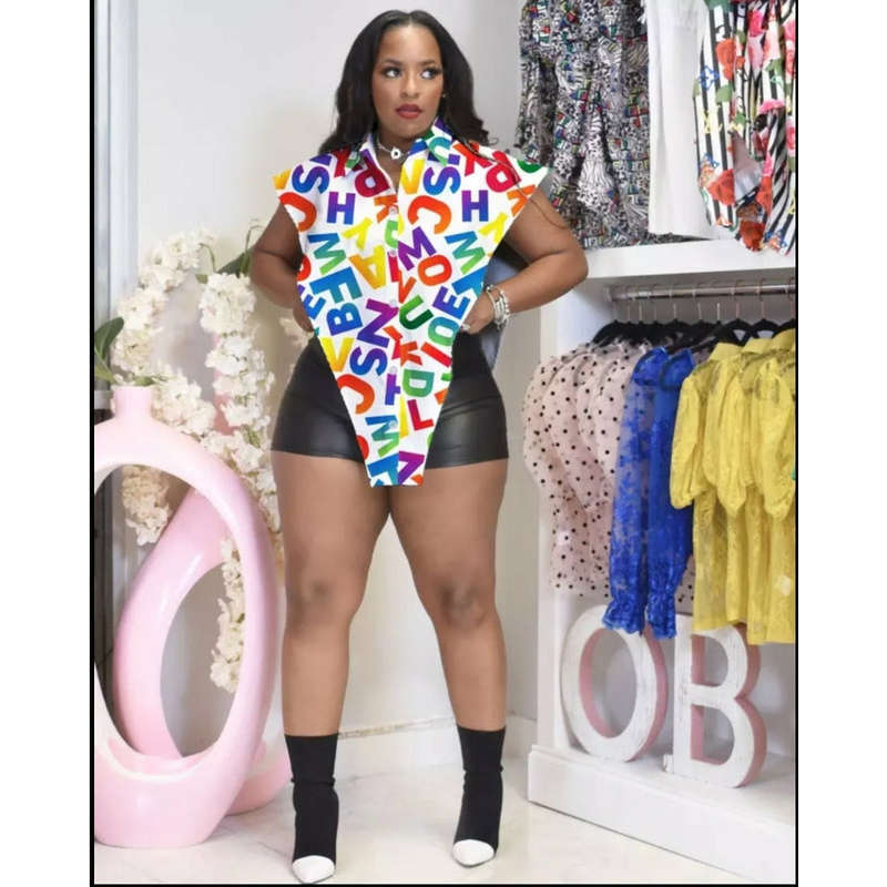 Letter Print Short Sleeve Turn-down Collar Shirt 