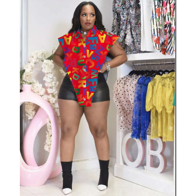 Letter Print Short Sleeve Turn-down Collar Shirt 