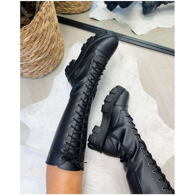 Lace-Up Chunk Heel Platform Boots