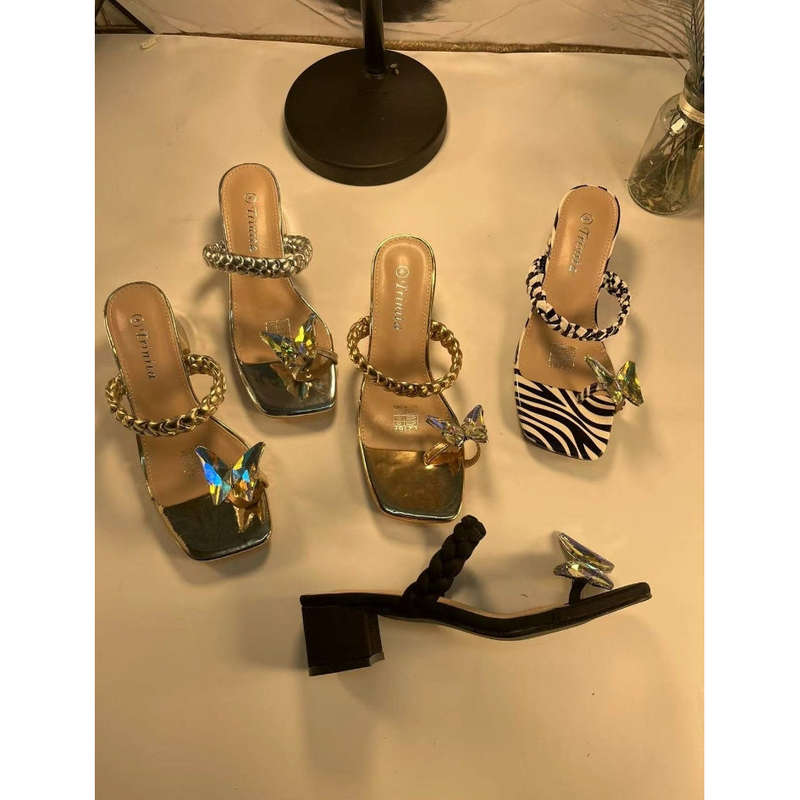 Princess Butterfly Rhinestone Short Heel Sandals
