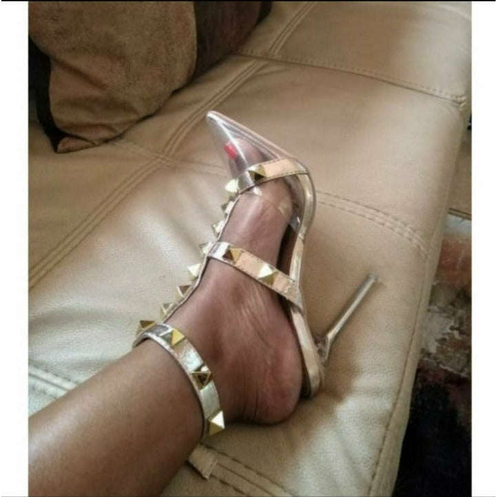 Stiletto Heel with Studded Straps - SILVER / 6