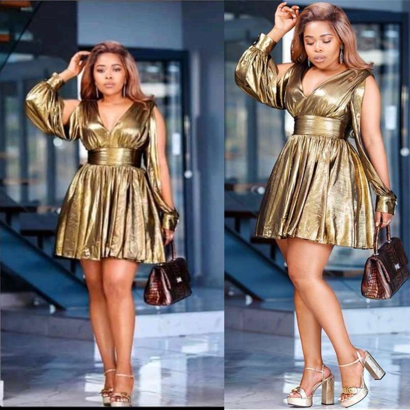 Slit Sleeve Golden Mini Dress - M