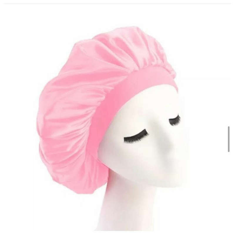 Satin Hair Bonnet Bed Hat Head Cover - PINK