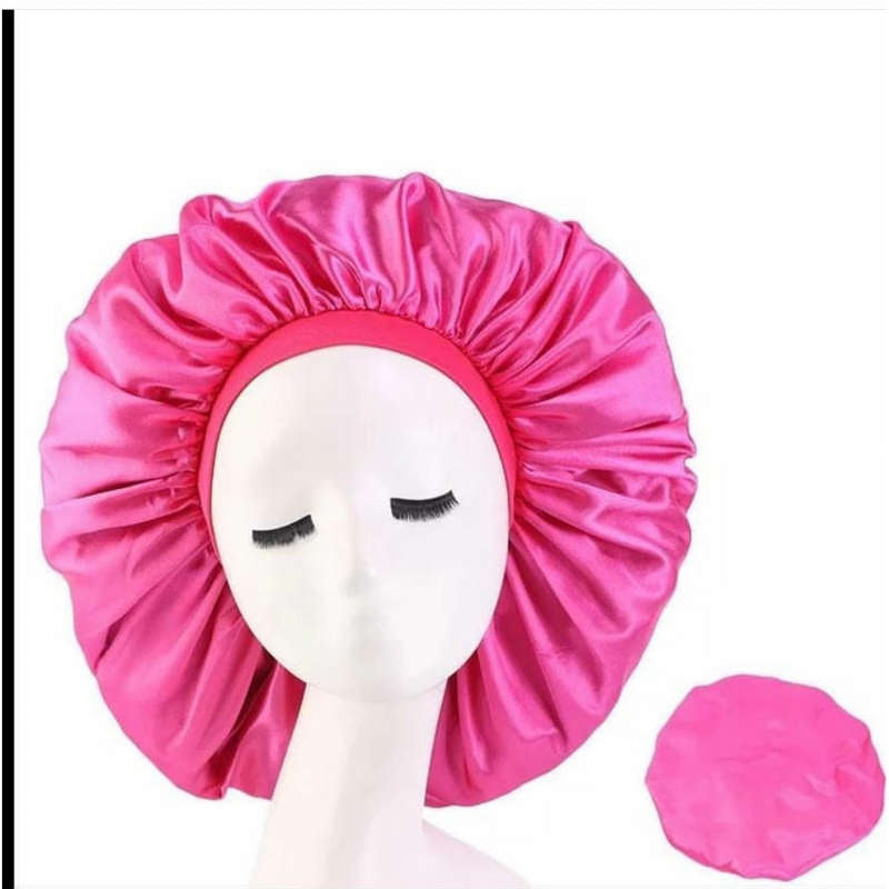 Satin Hair Bonnet Bed Hat Head Cover - PINK