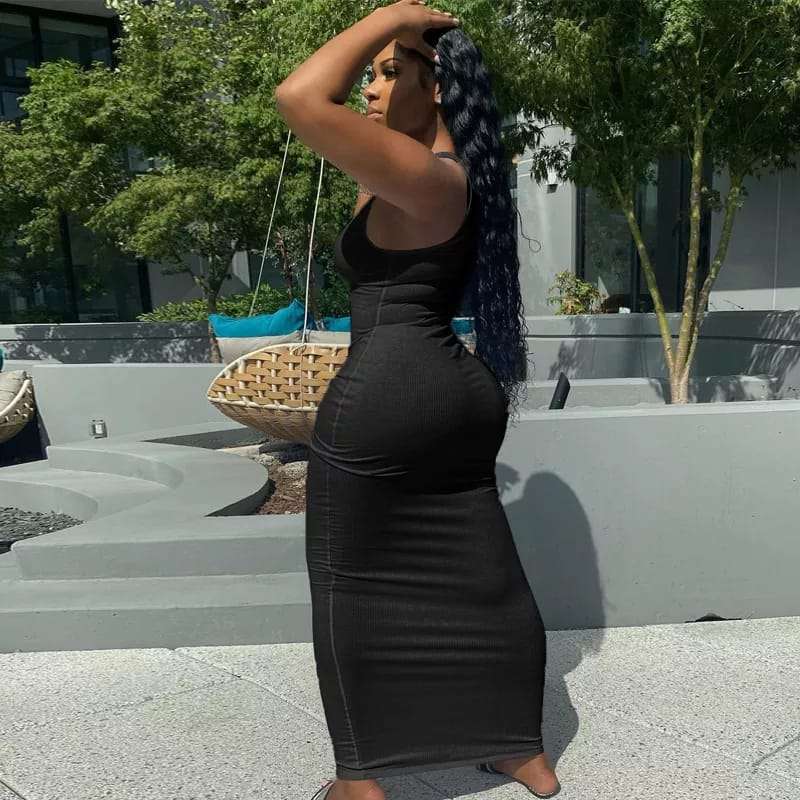 Ribbed Sleeveless V-Neck Bodycon Dress