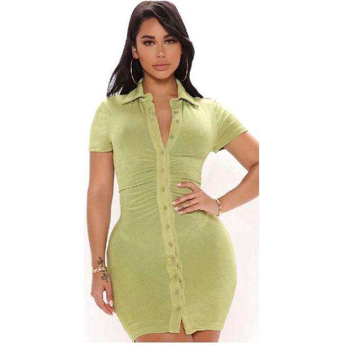 Single-Breasted Short Sleeve Dress