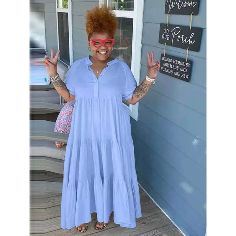 Short Sleeve V-Neck Bubble Dress