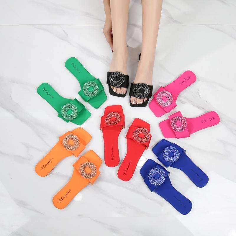 Rhinestone Solid color Open-Toe Sandals