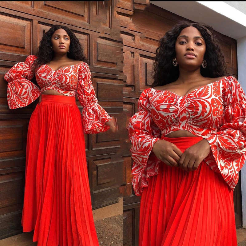 High Waisted Pleated Skirt & Long Sleeve Top Set