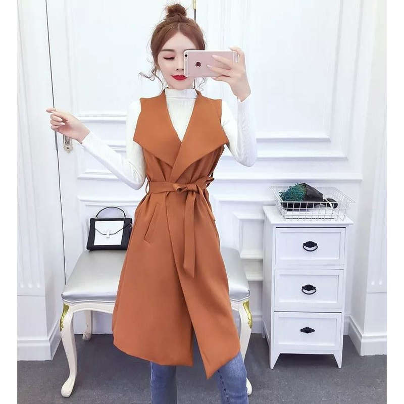 Sleeveless Long Coat - MUSTARD / L