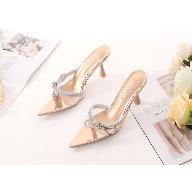 Rhinestone Bowknot Short Heel Sandals