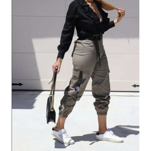 Side Pocket High waist Cargo Pant - GREEN / 26