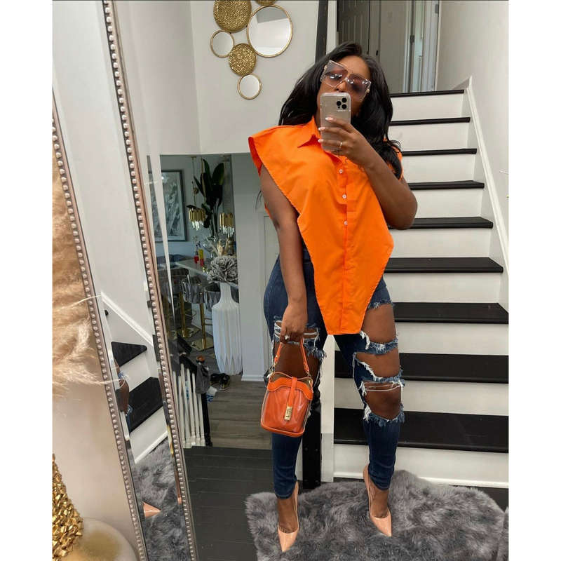 Sexy Lapel Sleeveless Cover Blouse Shirt