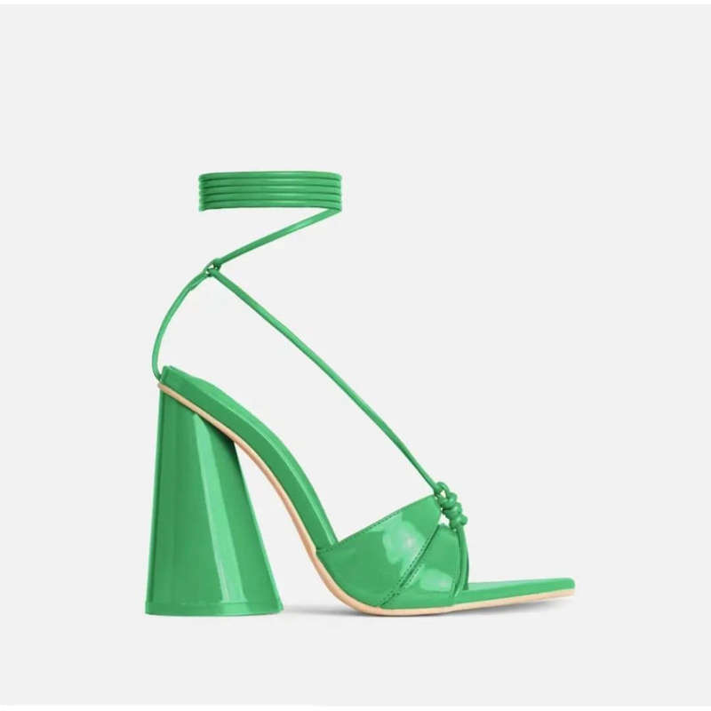 Point Toe Lace-up Chunky Heel