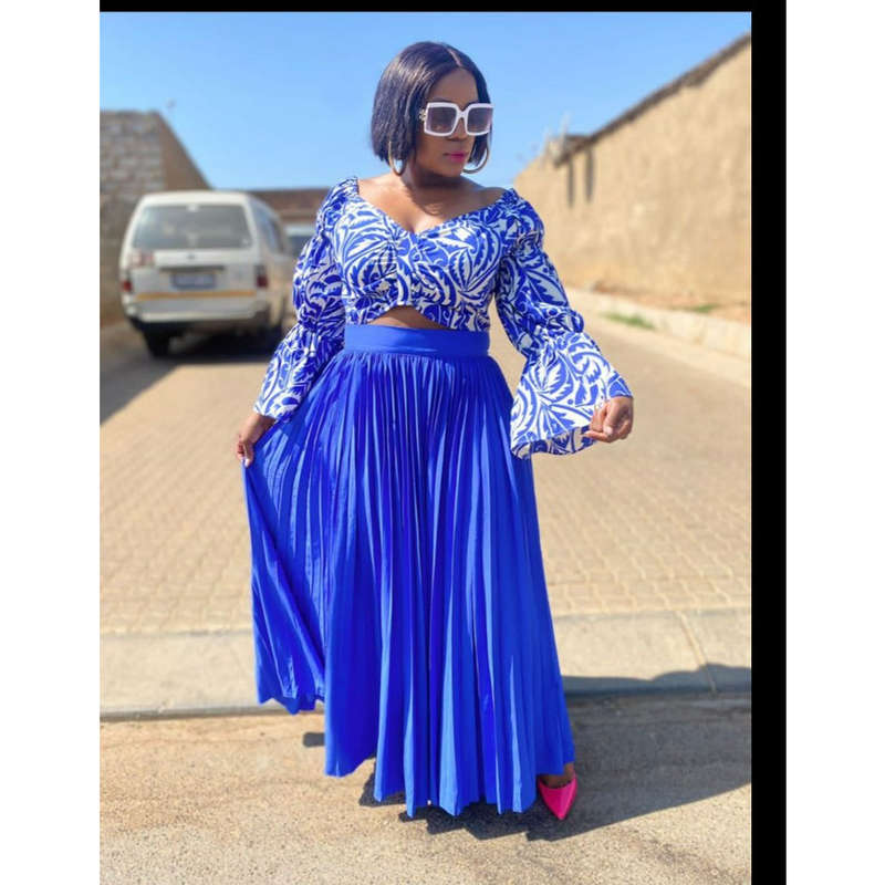 High Waisted Pleated Skirt & Long Sleeve Top Set