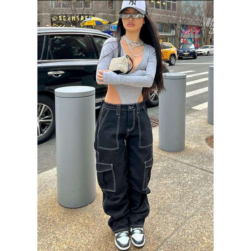 Low Rise Pocket Straight Leg Trousers Streetwear
