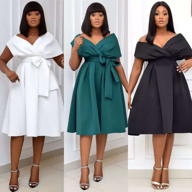 V-Neck Waist Belt Bowtie Dress