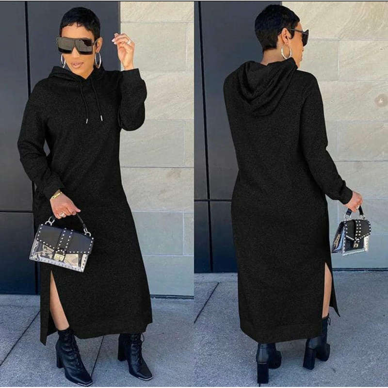 Side Slit Hoodie Sweater Dress