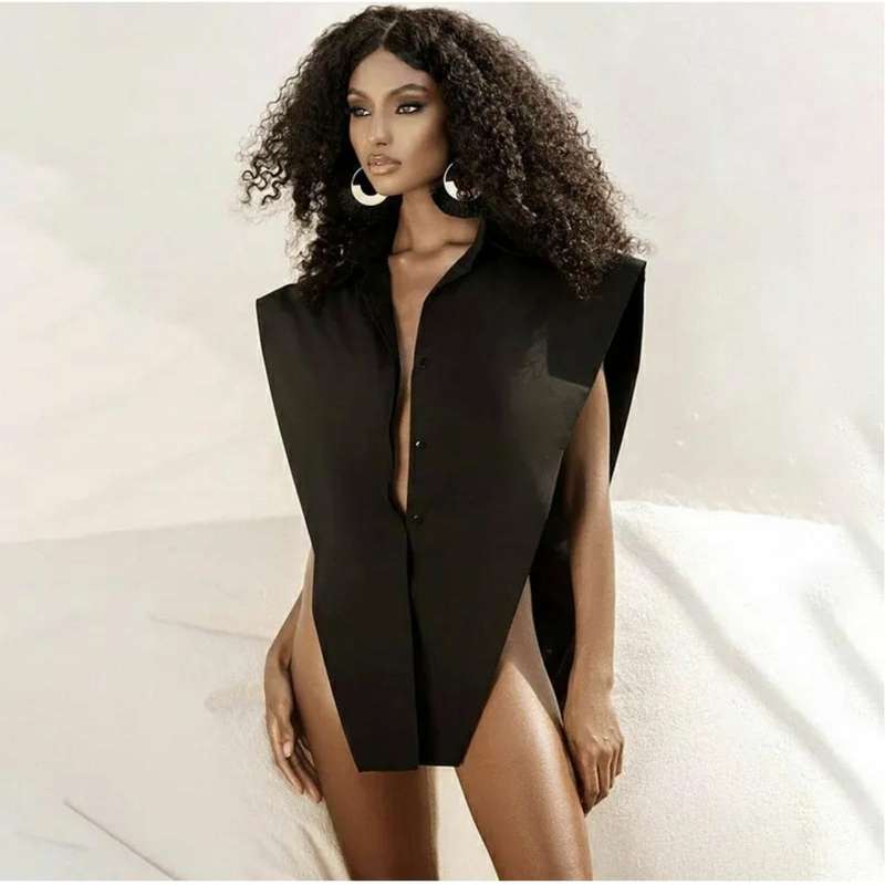 Sexy Lapel Sleeveless Cover Blouse Shirt