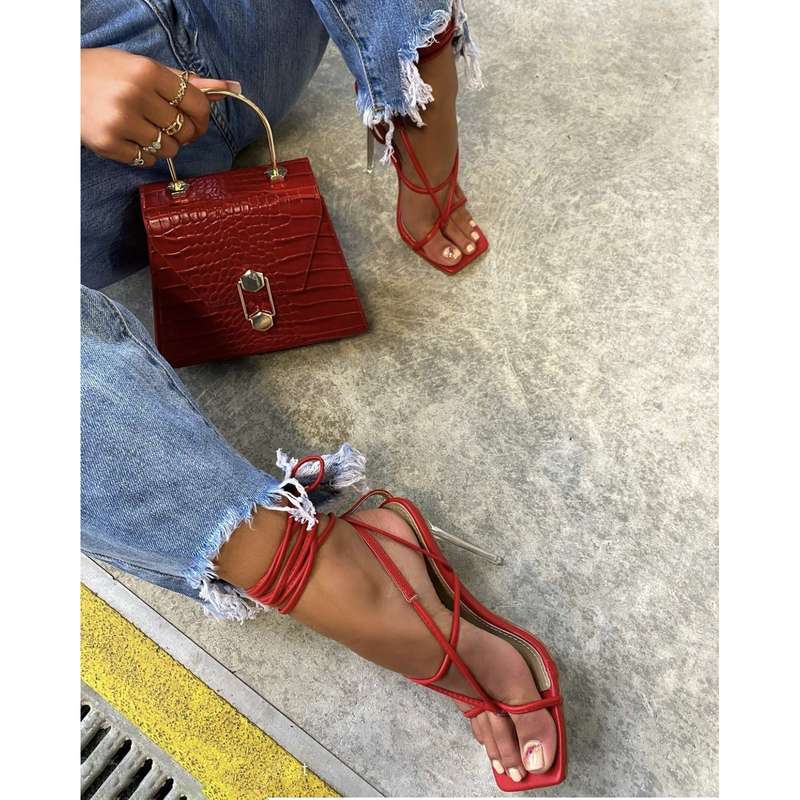 square Toe Lace Up Clear Perspex Heel