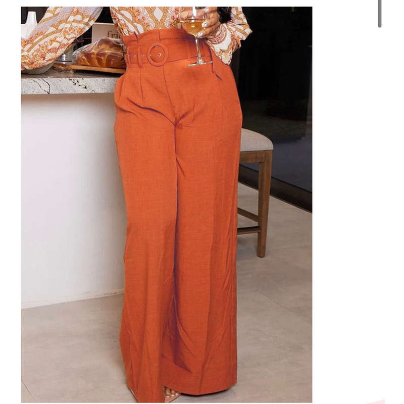 High Waisted Wide Leg Casual Pants - BLACK / XL