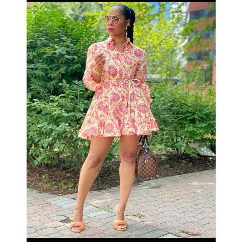V-Neck Floral Print Mini Dress