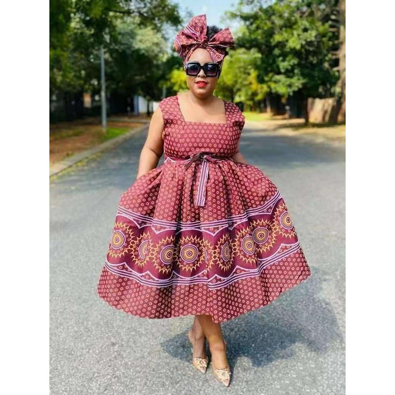 Square Neck Sleeveless Ankara Dress