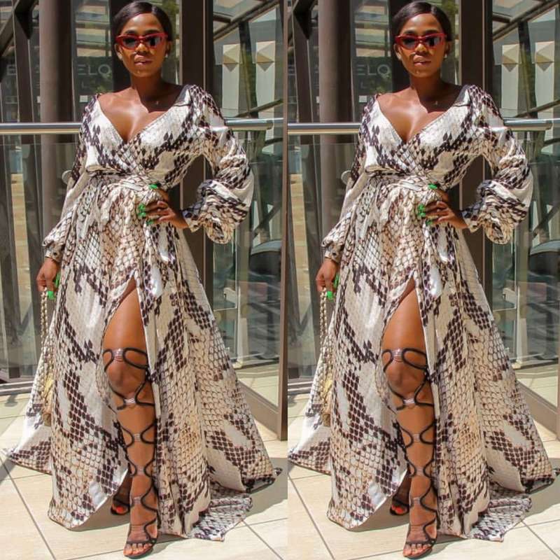 Side Slit Leopard Print Maxi Dress