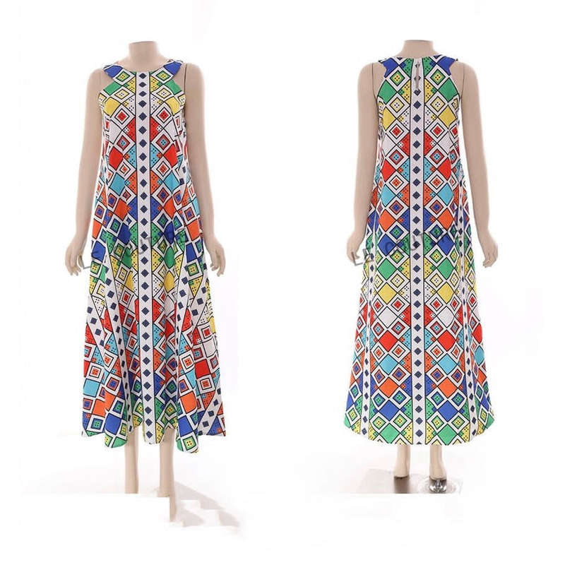 African Sleeveless Print Maxi Dress - MULTI COLOR / 5XL