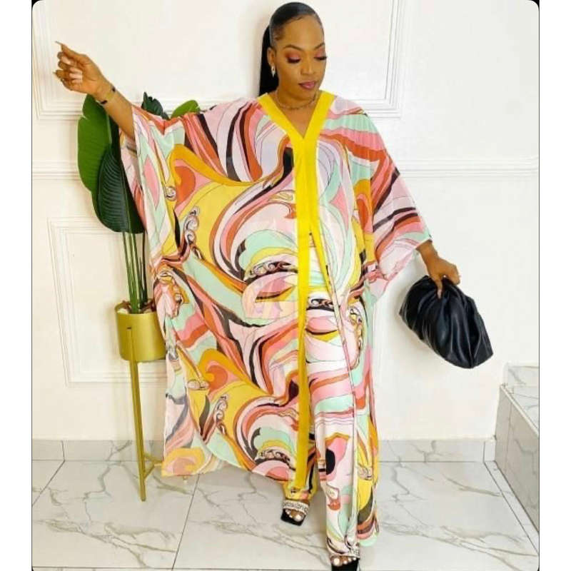 African Full Sleeve Chiffon 2 Piece Set - L
