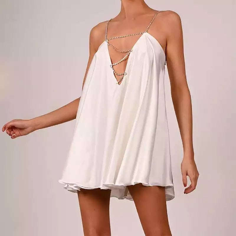 V Neck Chain Strap Backless Dress